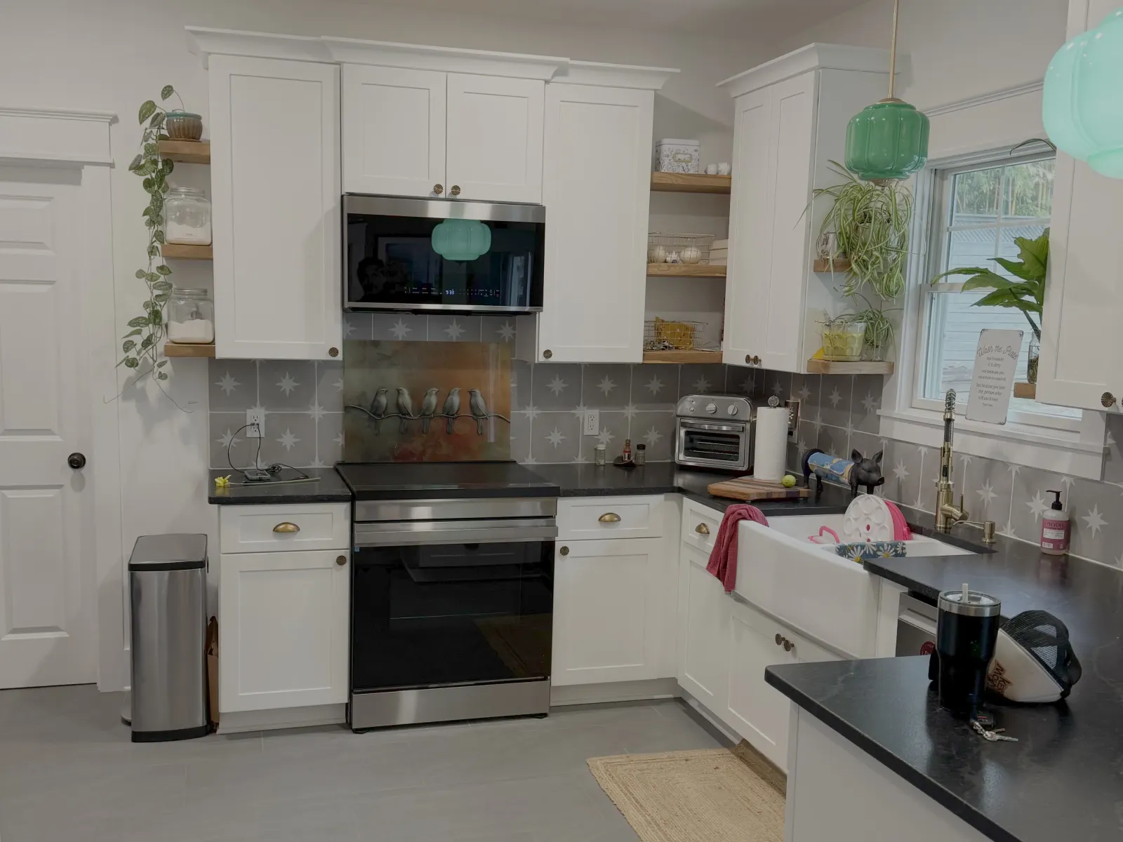 Kitchen remodel with tile flooring and custom cabinets